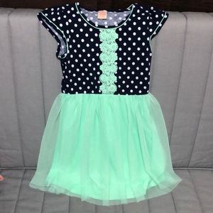 Mint and Navy Beautiful Girls Dress! Polka dots